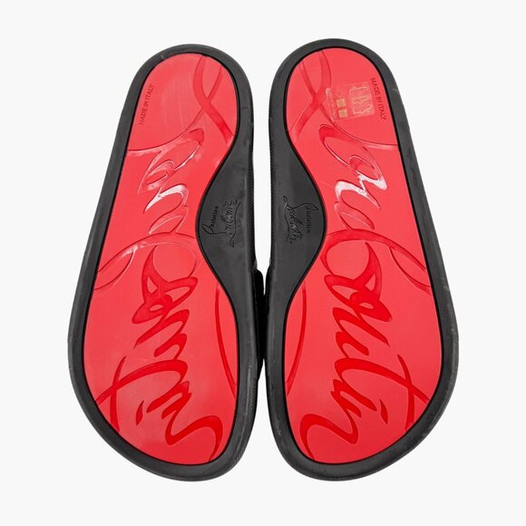 Christian Louboutin 'Navy Pool' Slide Sandals Size 37 US 7 Black Velvet Logo 34 - Picture 2 of 12